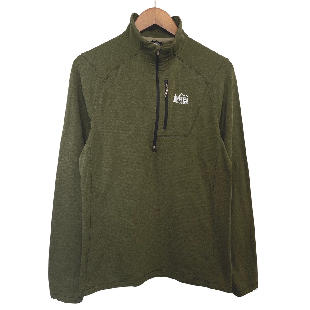REI Co-op Mens Polartec 1/4 Zip Pullover M Green Lightweight Hiking Camping